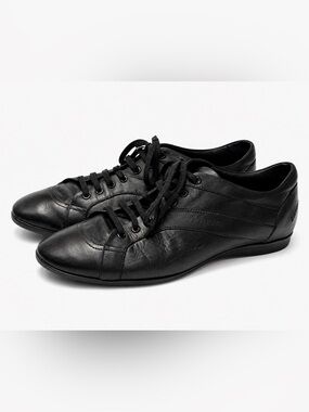 Y2K Era Hugo Boss Men's Saturn Model Black Leather Lace-Up Sneakers - 11